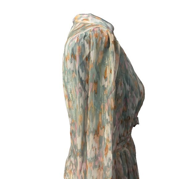 Spring & Mercer Watercolor Chiffon Midi Prairie Dress Small Long Sleeve NEW - Picture 4 of 16